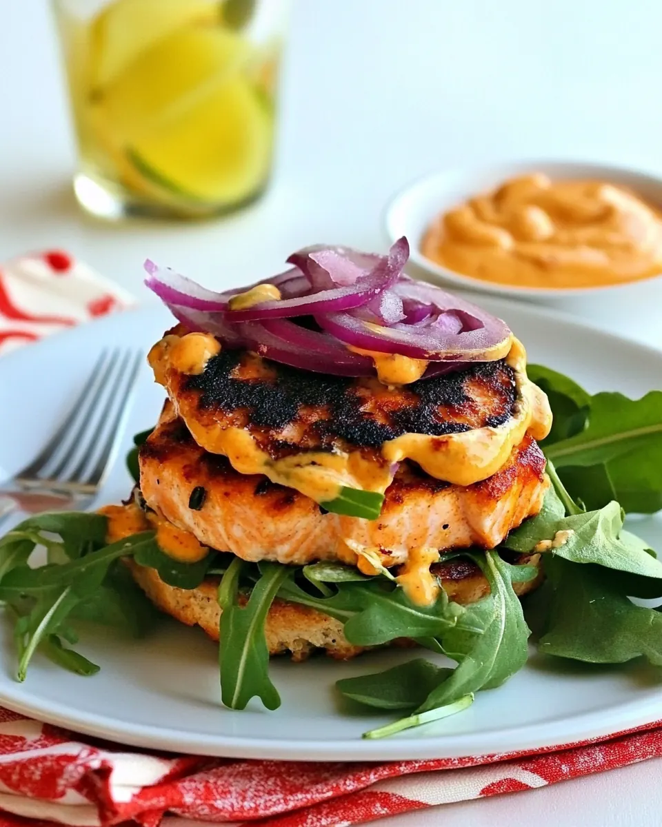Naked Salmon Burgers with Sriracha Mayo