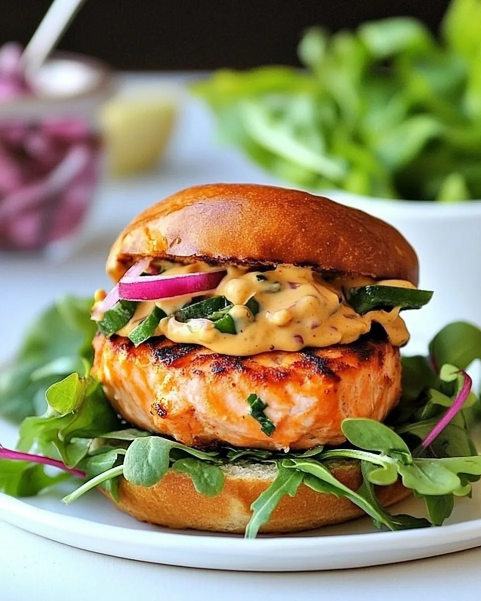 Naked Salmon Burgers with Sriracha Mayo