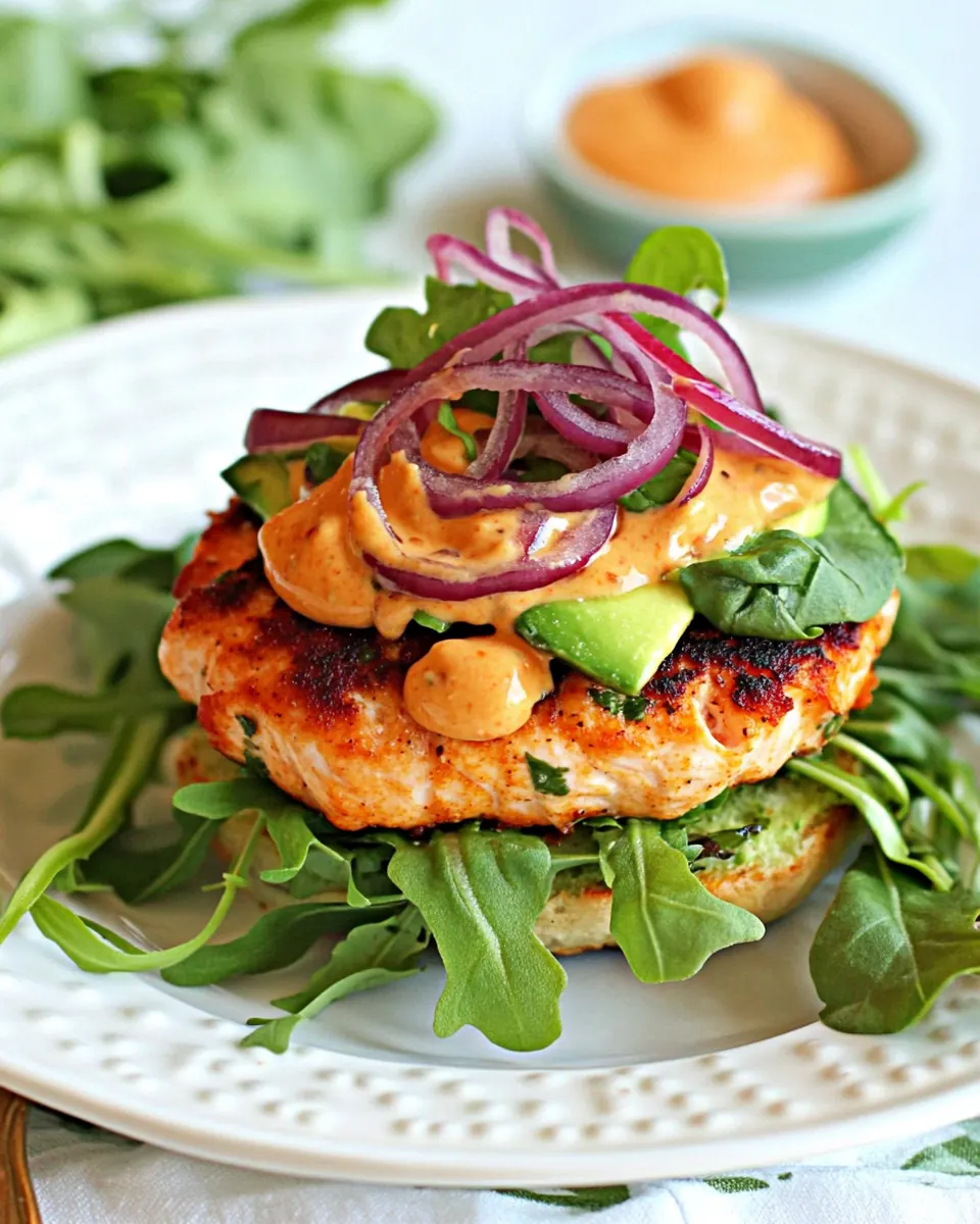 Naked Salmon Burgers with Sriracha Mayo