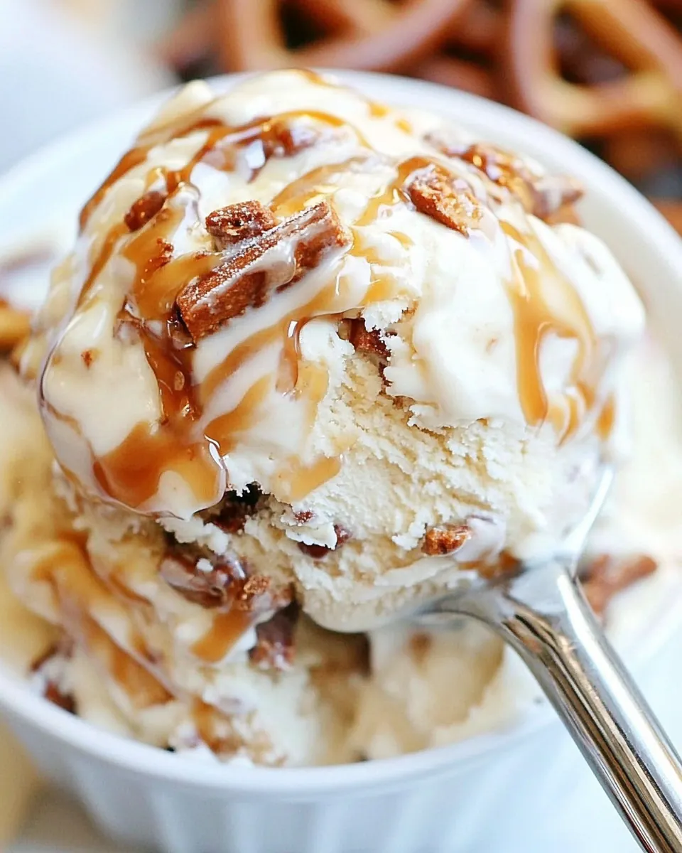 No Churn Salted Caramel Toffee Pretzel Ice Cream
