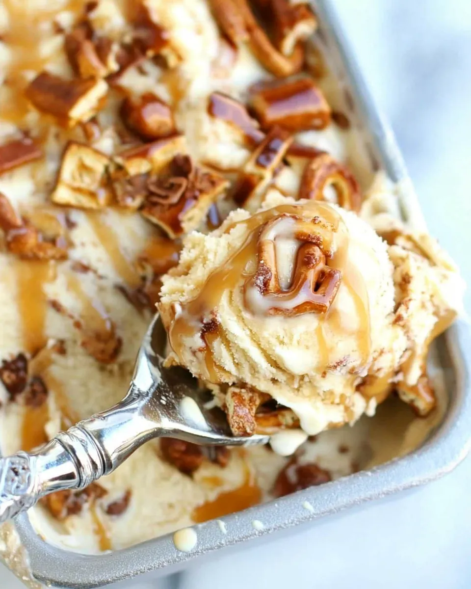 No Churn Salted Caramel Toffee Pretzel Ice Cream