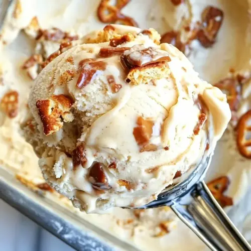No Churn Salted Caramel Toffee Pretzel Ice Cream