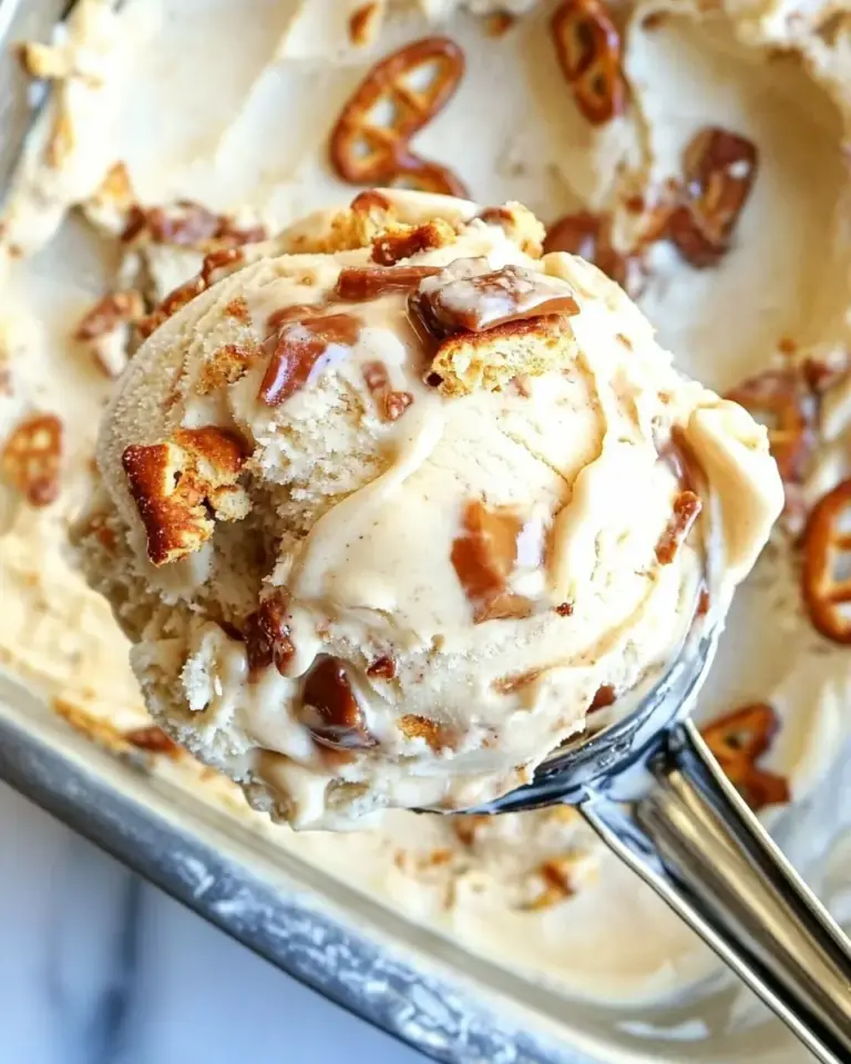 No Churn Salted Caramel Toffee Pretzel Ice Cream