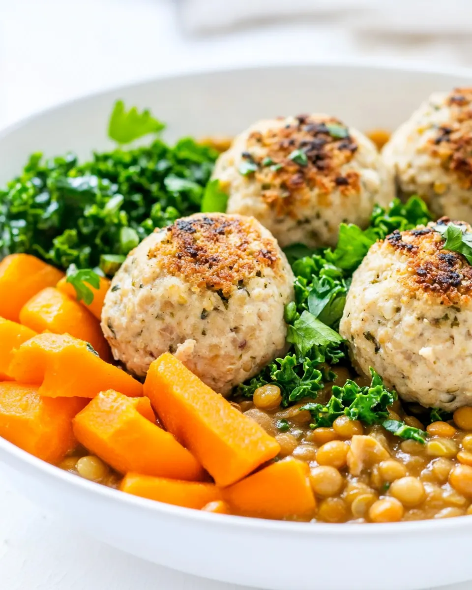 Nourishing Lentil Bowl with Kale and Chicken Meatballs