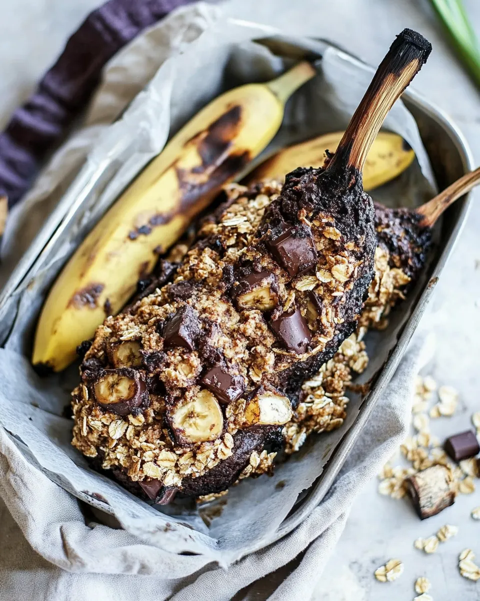 Oatmeal Chocolate Chunk Cookie Stuffed Campfire Bananas