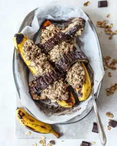 Oatmeal Chocolate Chunk Cookie Stuffed Campfire Bananas