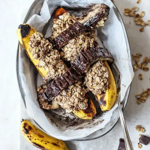 Oatmeal Chocolate Chunk Cookie Stuffed Campfire Bananas