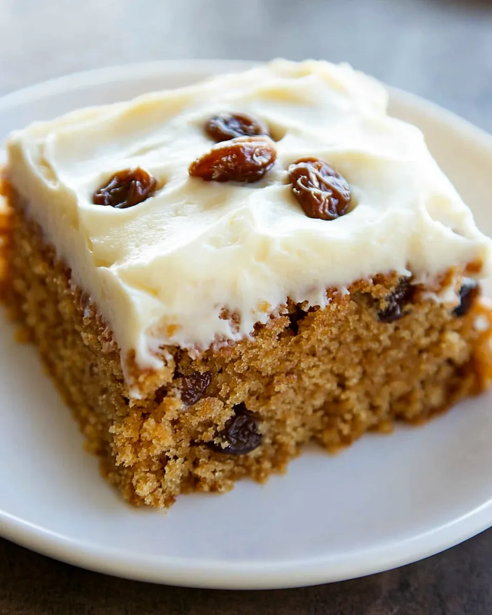 Oatmeal Raisin Snack Cake with Cream Cheese Frosting