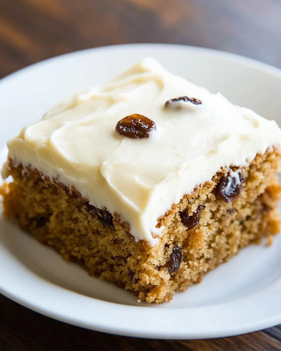 Oatmeal Raisin Snack Cake with Cream Cheese Frosting