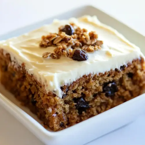 Oatmeal Raisin Snack Cake with Cream Cheese Frosting