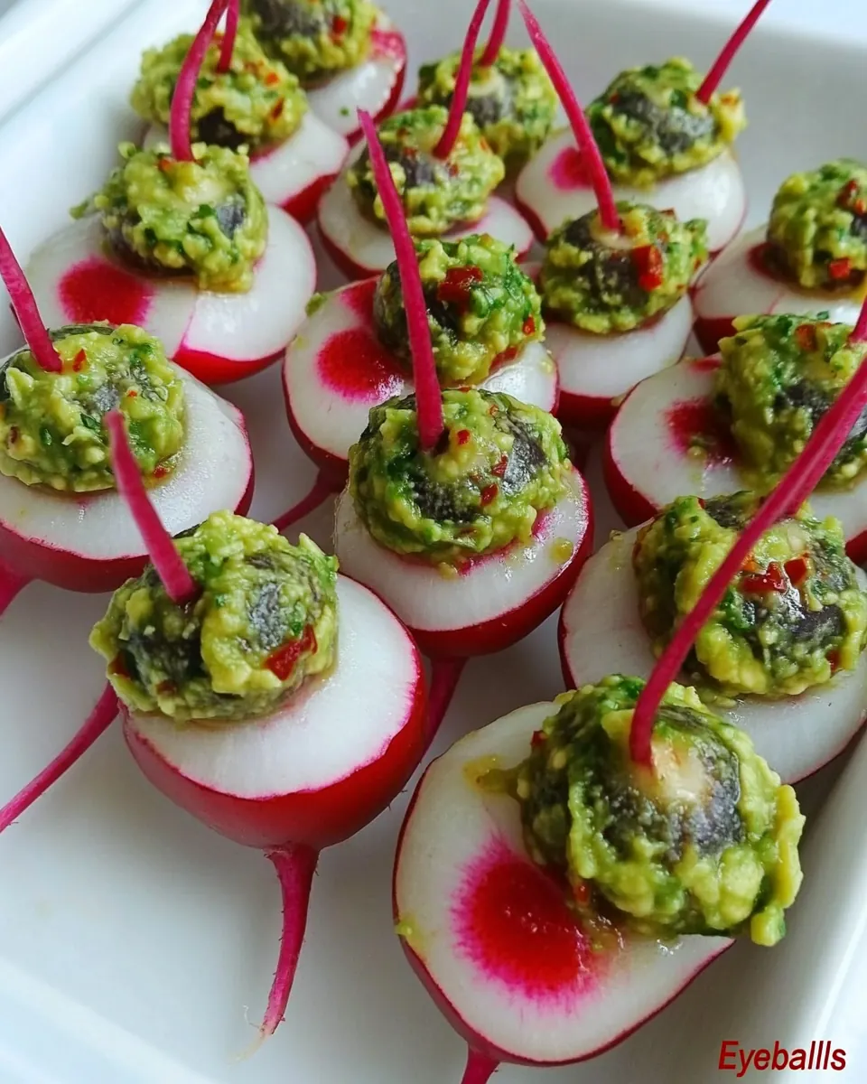 Olive Stuffed Radish Eyeballs with Guacamole
