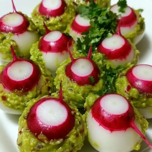 Olive Stuffed Radish Eyeballs with Guacamole