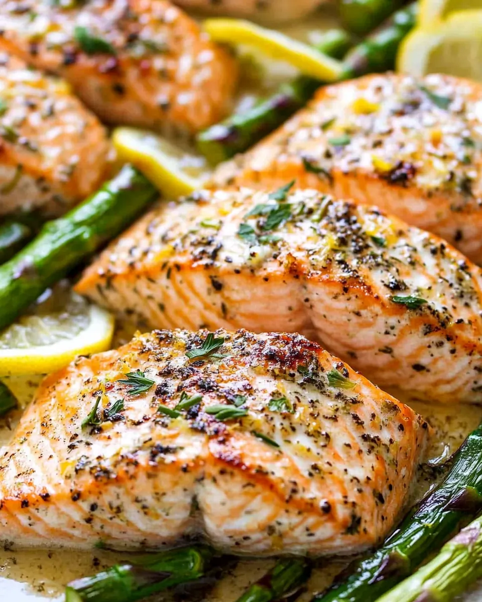 One Pan Baked Lemon Garlic Salmon and Asparagus