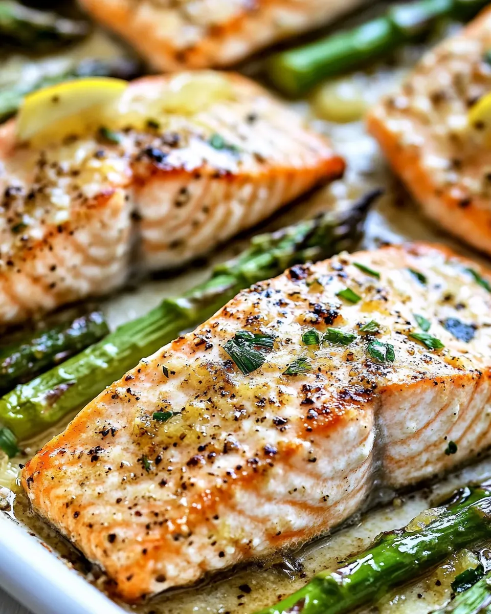 One Pan Baked Lemon Garlic Salmon and Asparagus