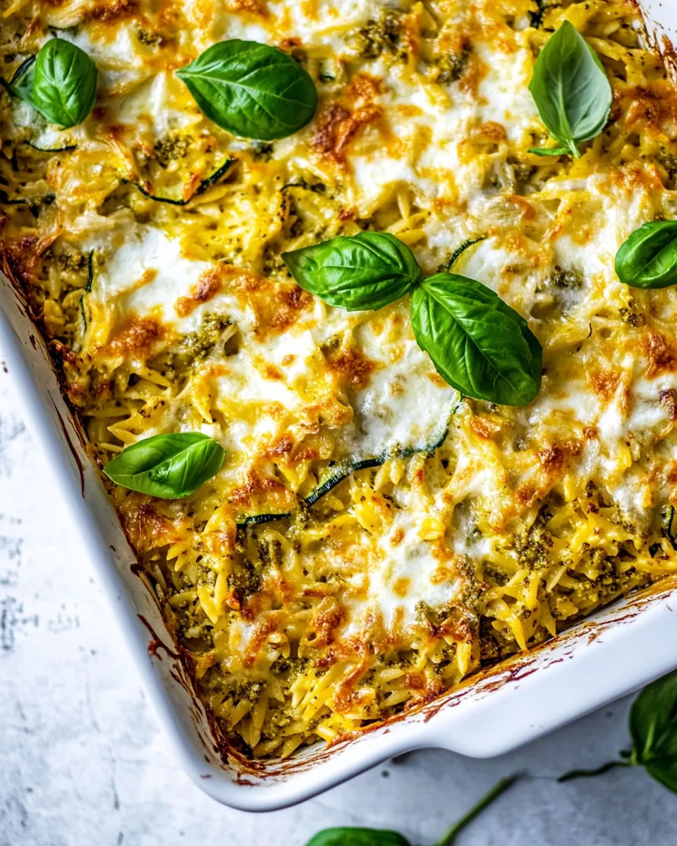 One Pan Corn and Zucchini Pesto Orzo Casserole