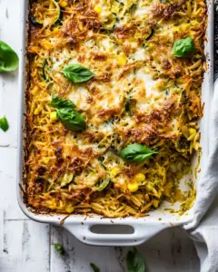 One Pan Corn and Zucchini Pesto Orzo Casserole