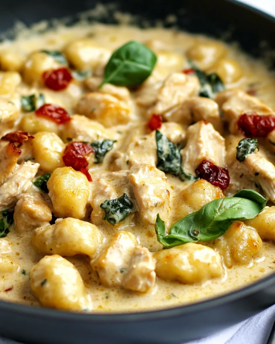 One Pan Creamy Tuscan Chicken Gnocchi