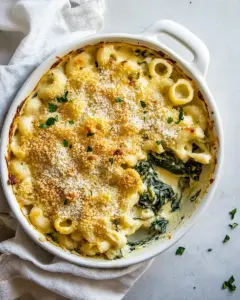 One Pot Baked Spinach and Artichoke Mac and Cheese