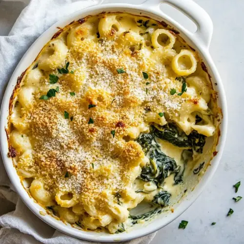One Pot Baked Spinach and Artichoke Mac and Cheese