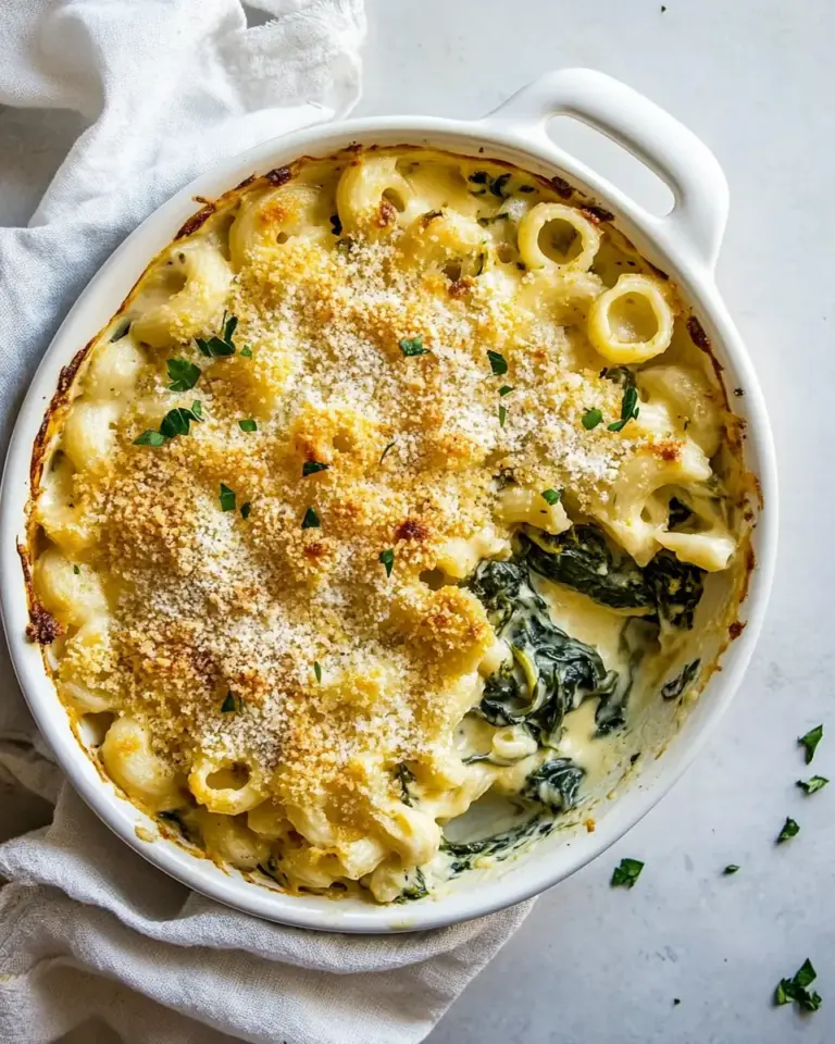 One Pot Baked Spinach and Artichoke Mac and Cheese