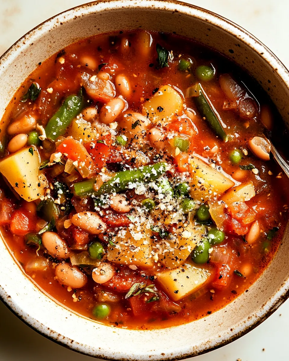 One Pot Vegan Minestrone Soup with Potatoes Beans