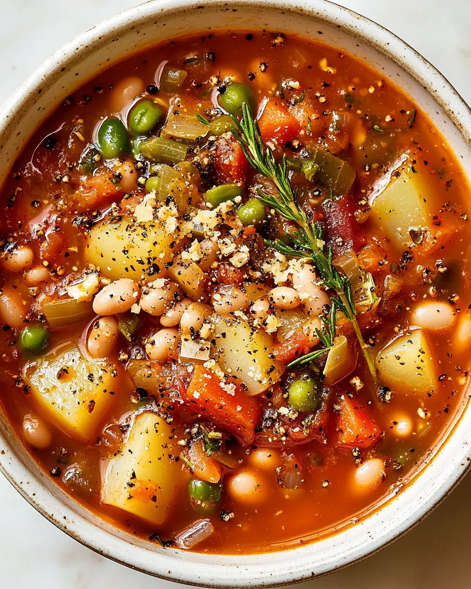 One Pot Vegan Minestrone Soup with Potatoes Beans