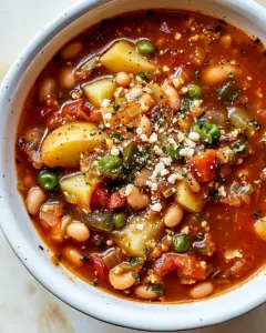 One Pot Vegan Minestrone Soup with Potatoes Beans