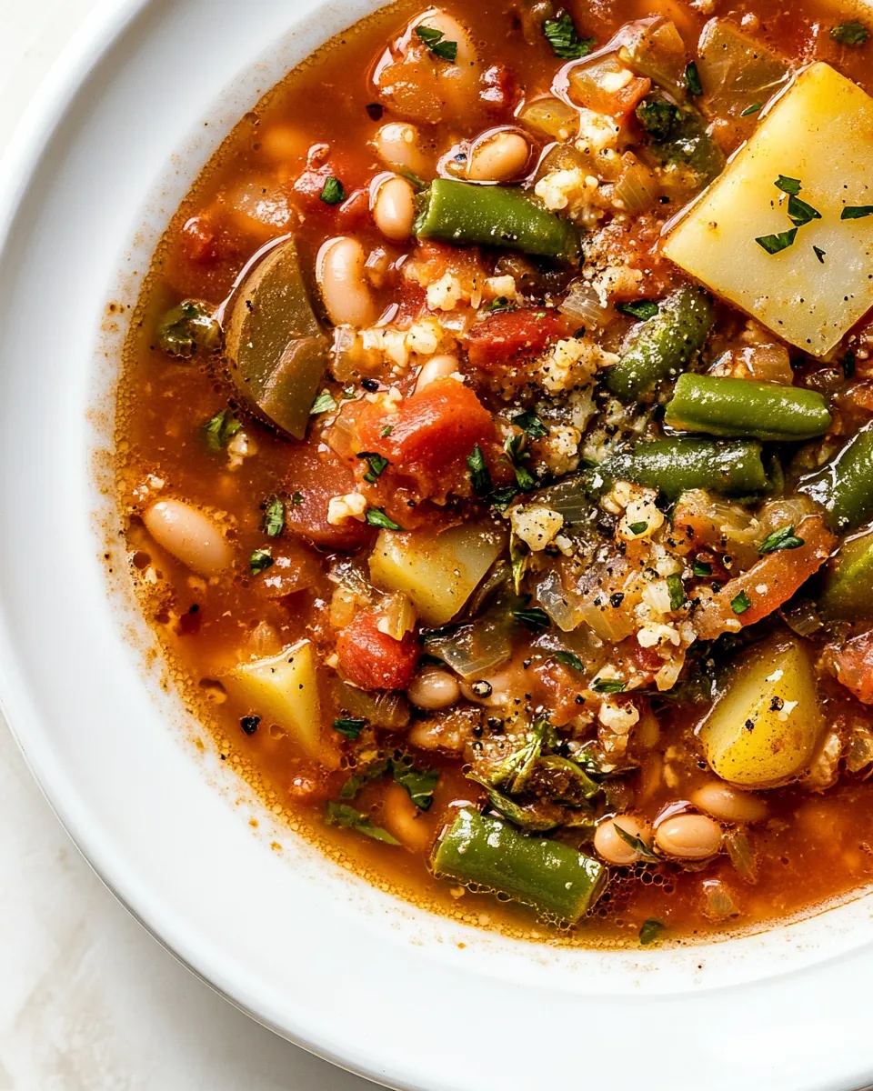 One Pot Vegan Minestrone Soup with Potatoes Beans