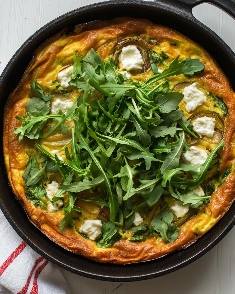 Onion Frittata with Goat Cheese and Arugula