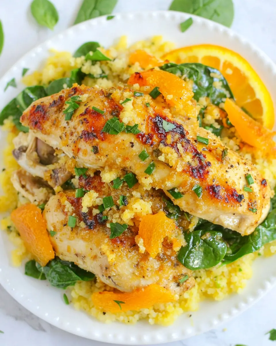 Orange Scallion Chicken with Spinach and Couscous