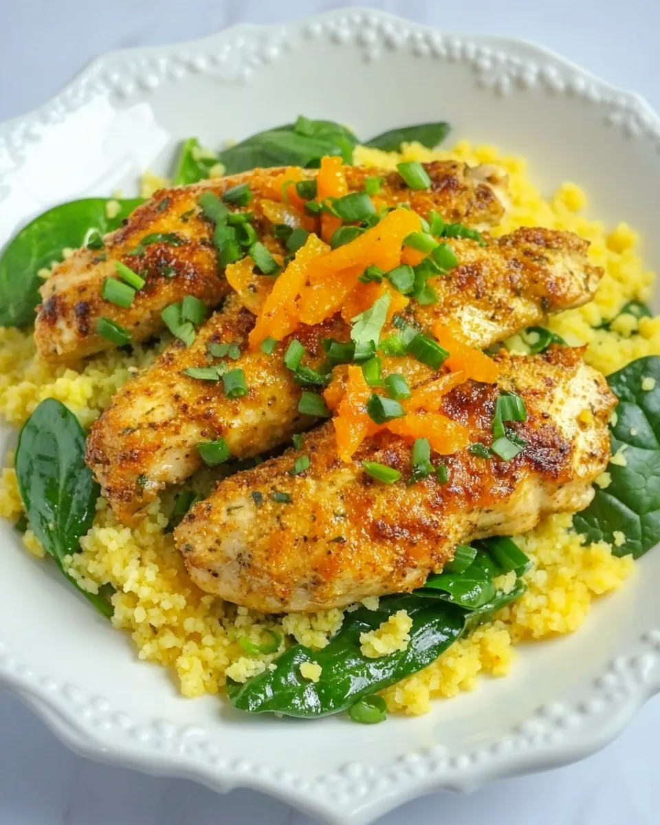 Orange Scallion Chicken with Spinach and Couscous