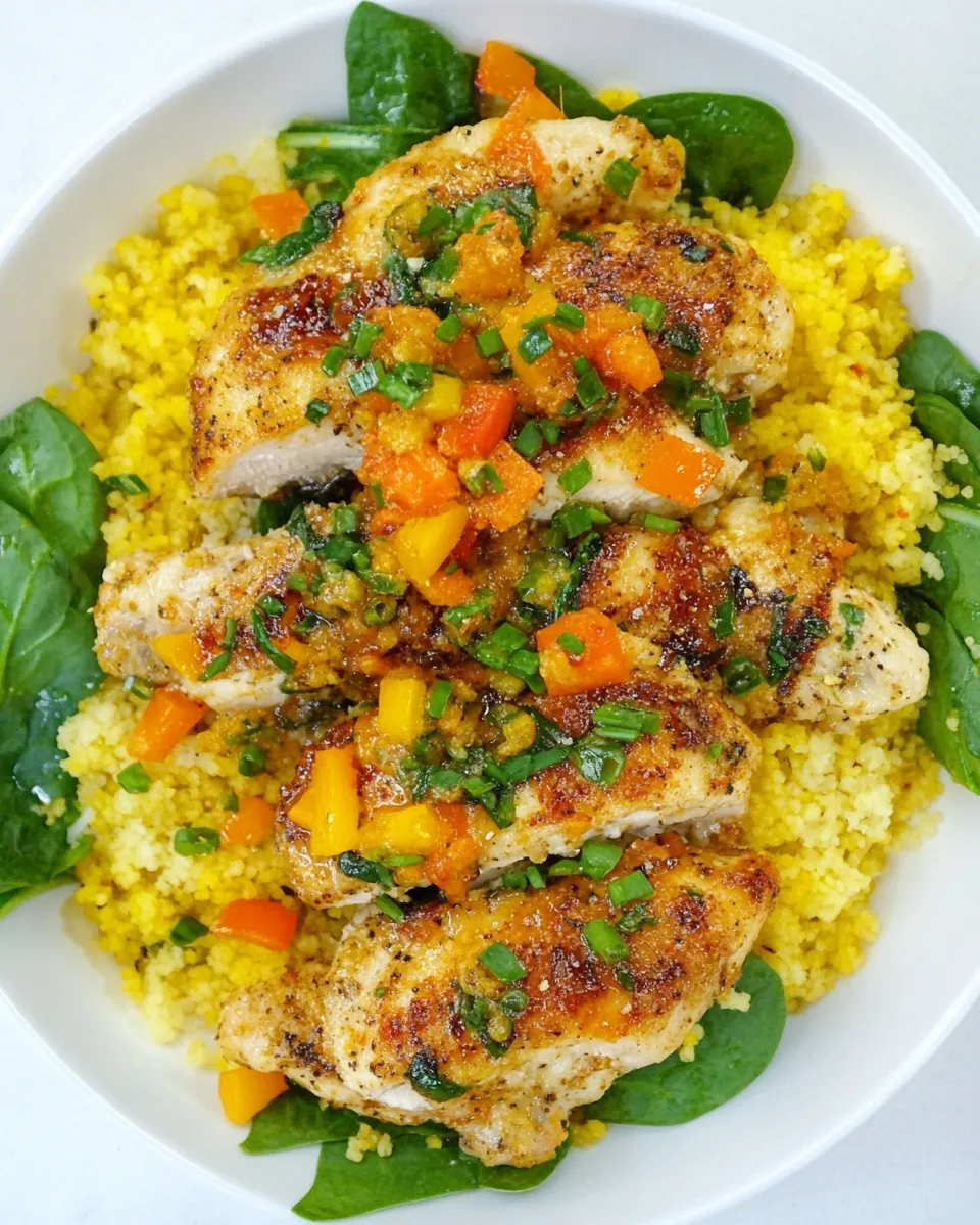 Orange Scallion Chicken with Spinach and Couscous