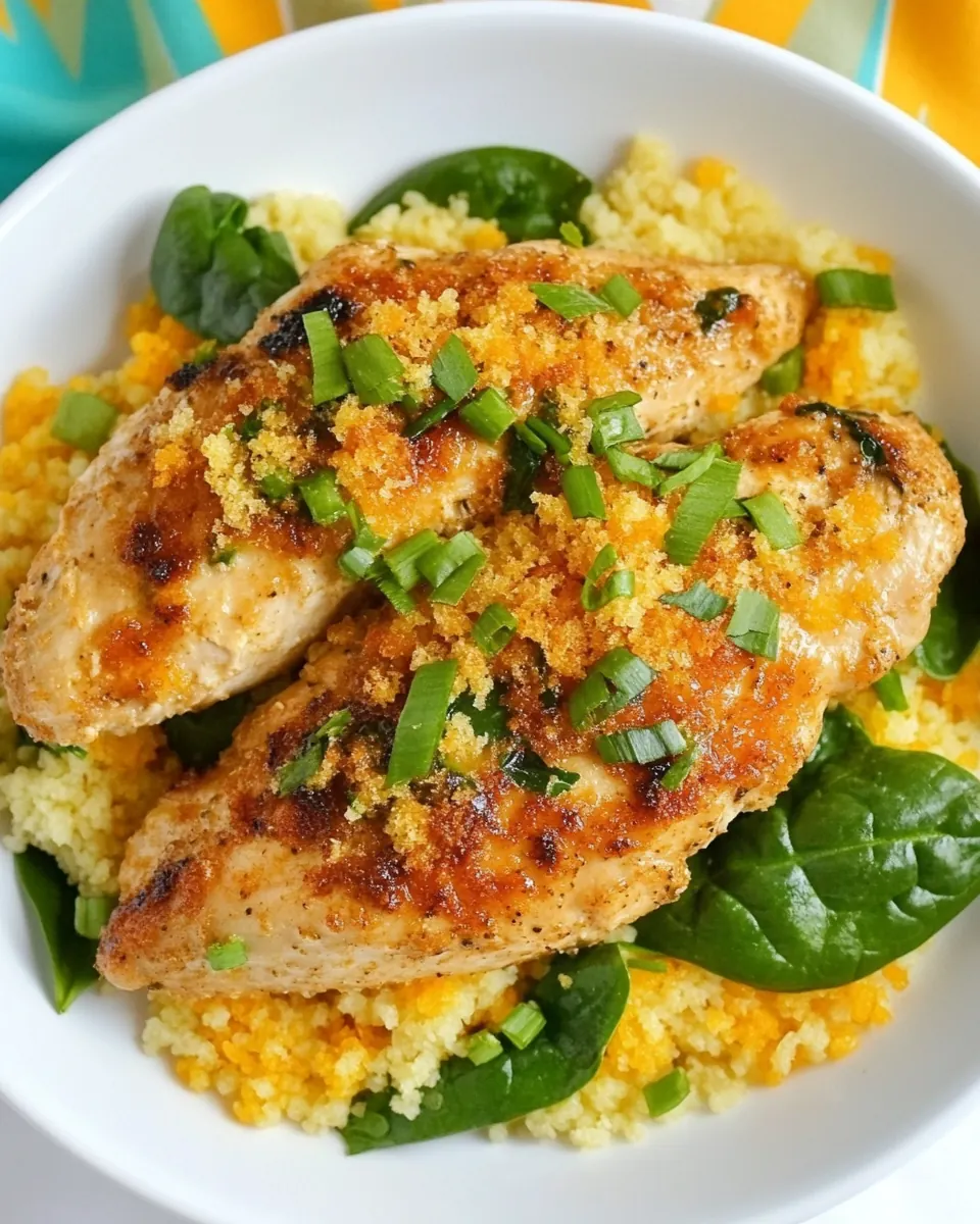 Orange Scallion Chicken with Spinach and Couscous