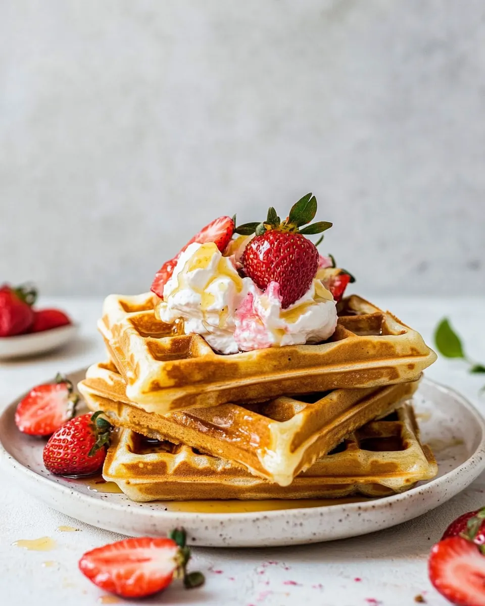 Overnight Waffles with Whipped Meyer Lemon Cream and Strawberries