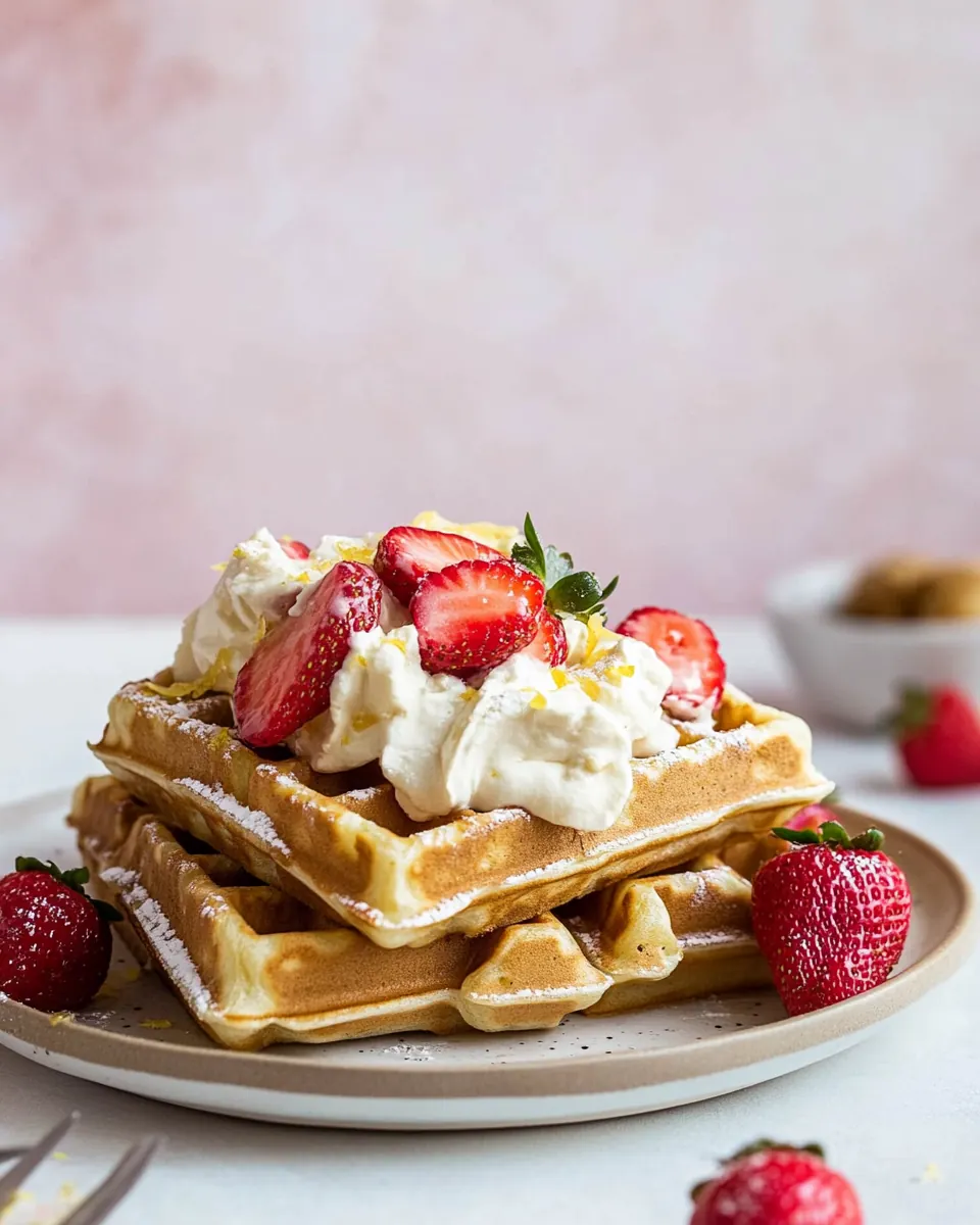 Overnight Waffles with Whipped Meyer Lemon Cream and Strawberries