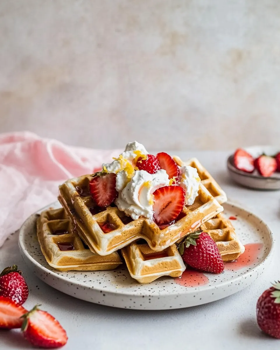 Overnight Waffles with Whipped Meyer Lemon Cream and Strawberries