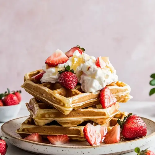 Overnight Waffles with Whipped Meyer Lemon Cream and Strawberries