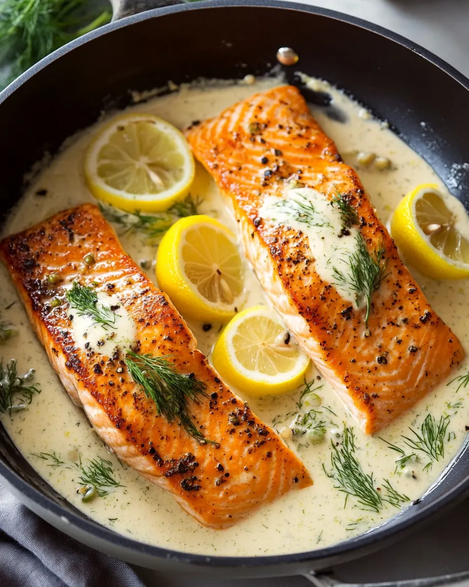 Pan Seared Salmon with Creamy Lemon Dill Sauce