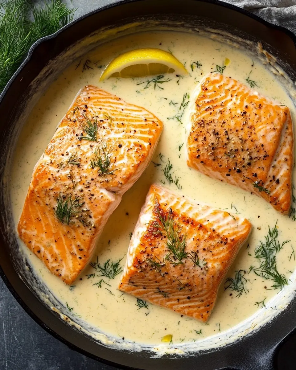 Pan Seared Salmon with Creamy Lemon Dill Sauce