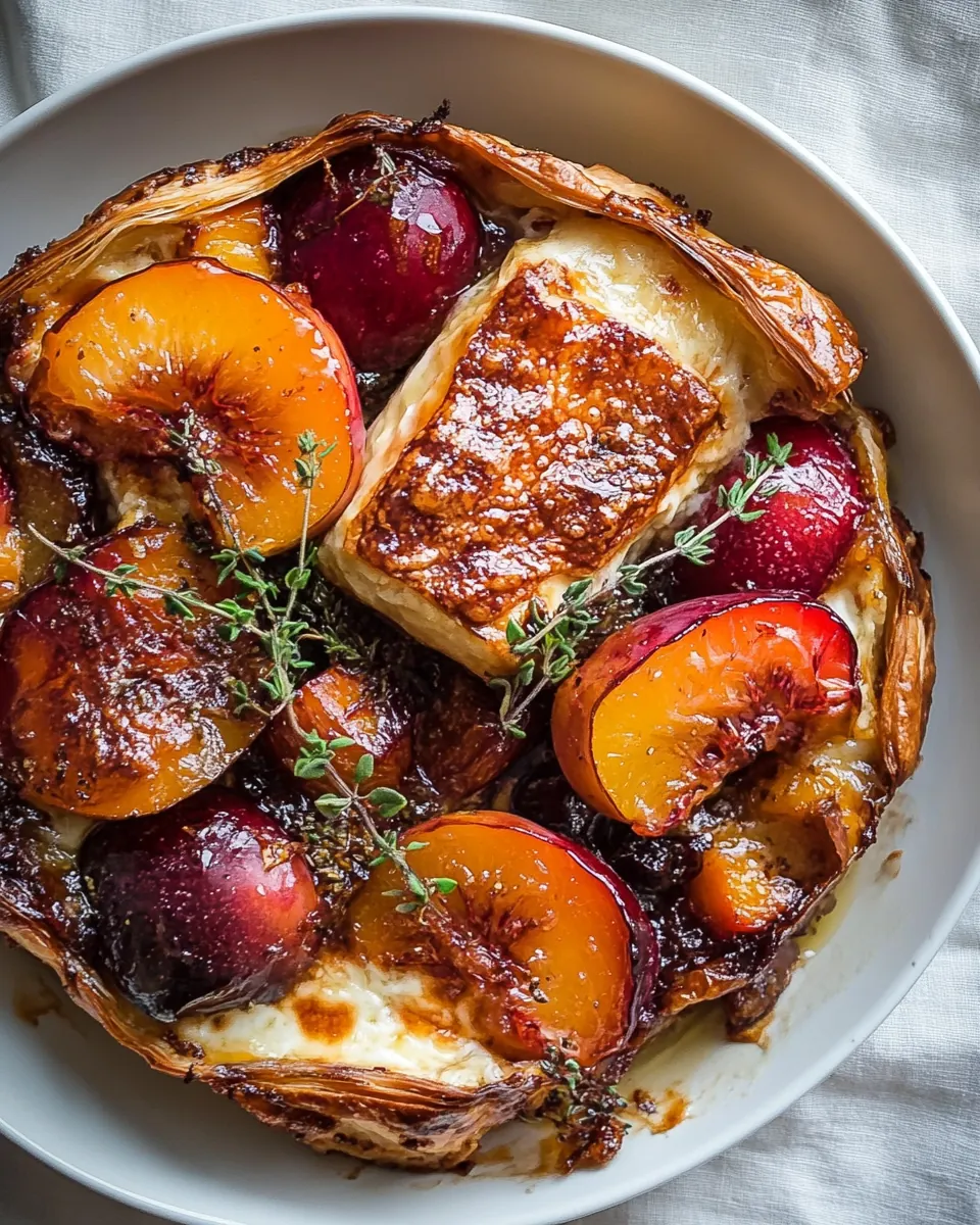 Pastry Wrapped Baked Brie with Thyme Butter Roasted Plums