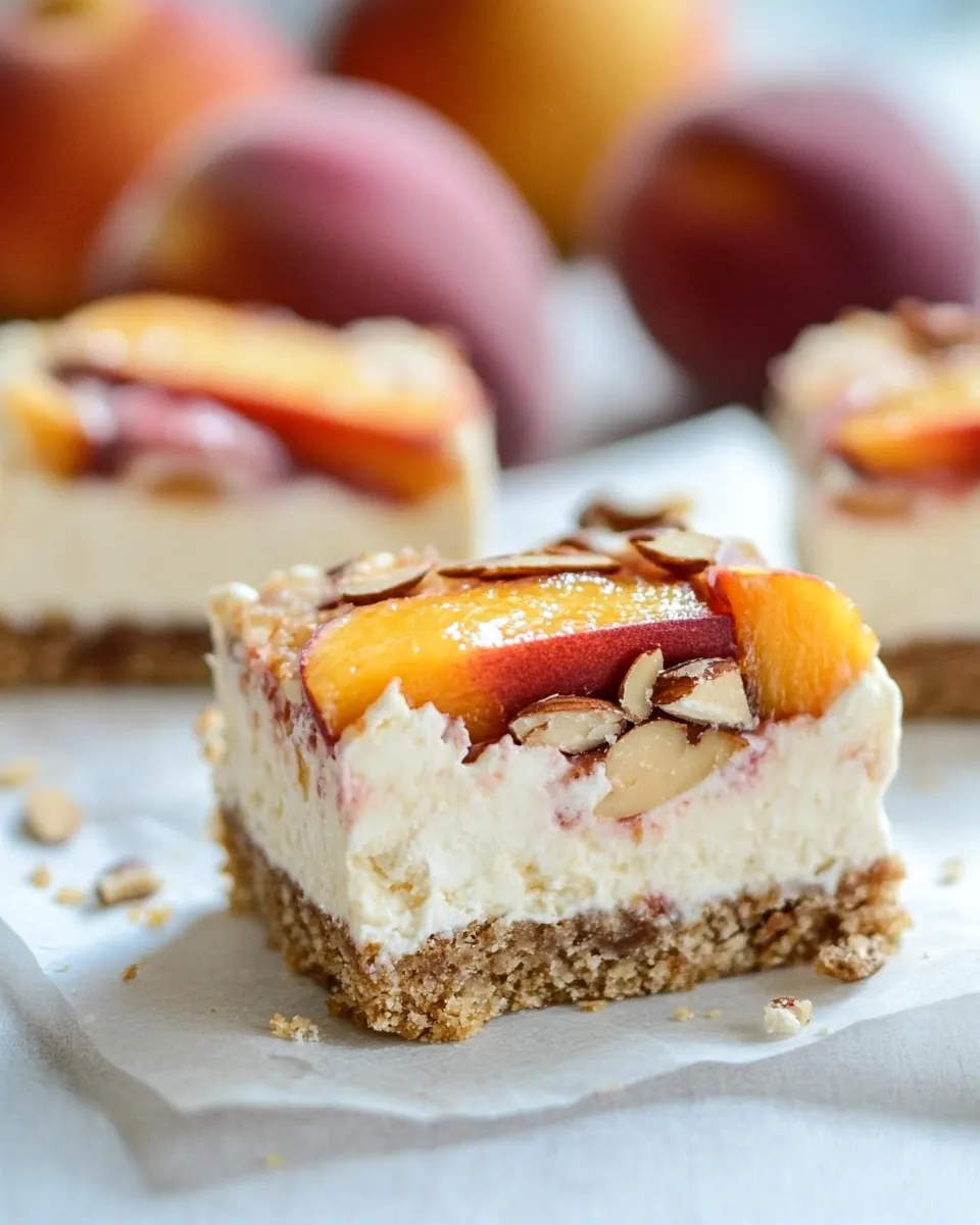 Peach Almond Yogurt Cheesecake Bars