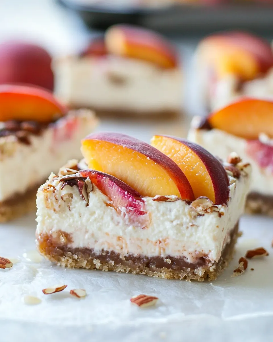 Peach Almond Yogurt Cheesecake Bars