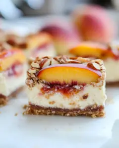 Peach Almond Yogurt Cheesecake Bars