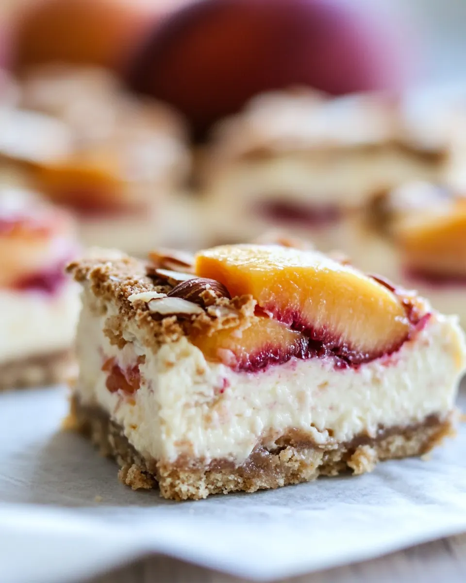 Peach Almond Yogurt Cheesecake Bars