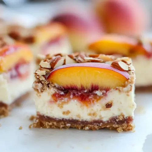 Peach Almond Yogurt Cheesecake Bars