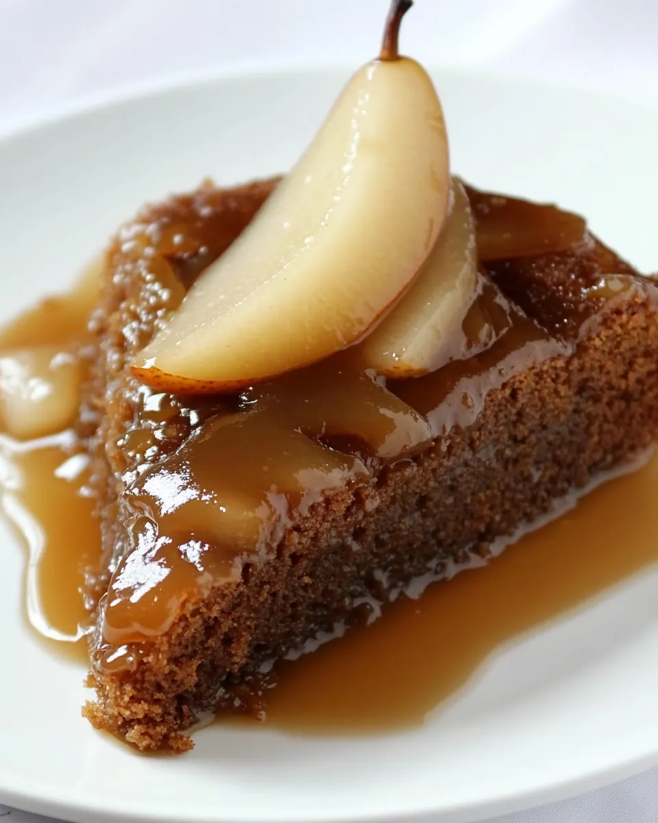 Pear Upside Down Gingerbread Cake