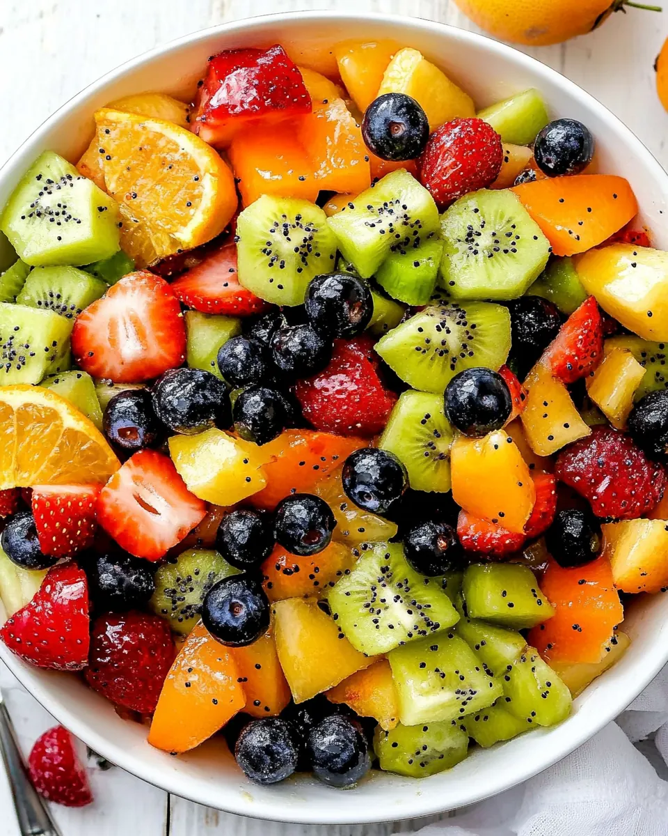Perfect Fruit Salad with Honey Citrus Poppy Seed Dressing