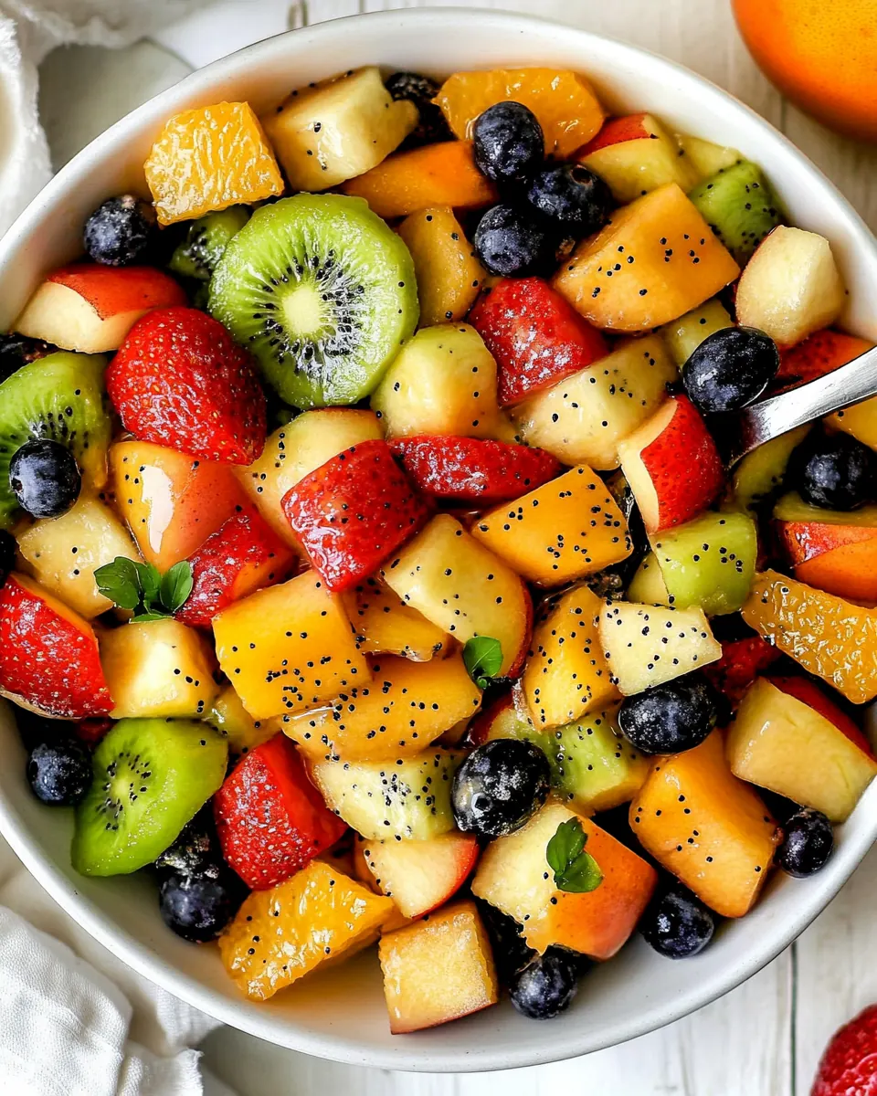 Perfect Fruit Salad with Honey Citrus Poppy Seed Dressing