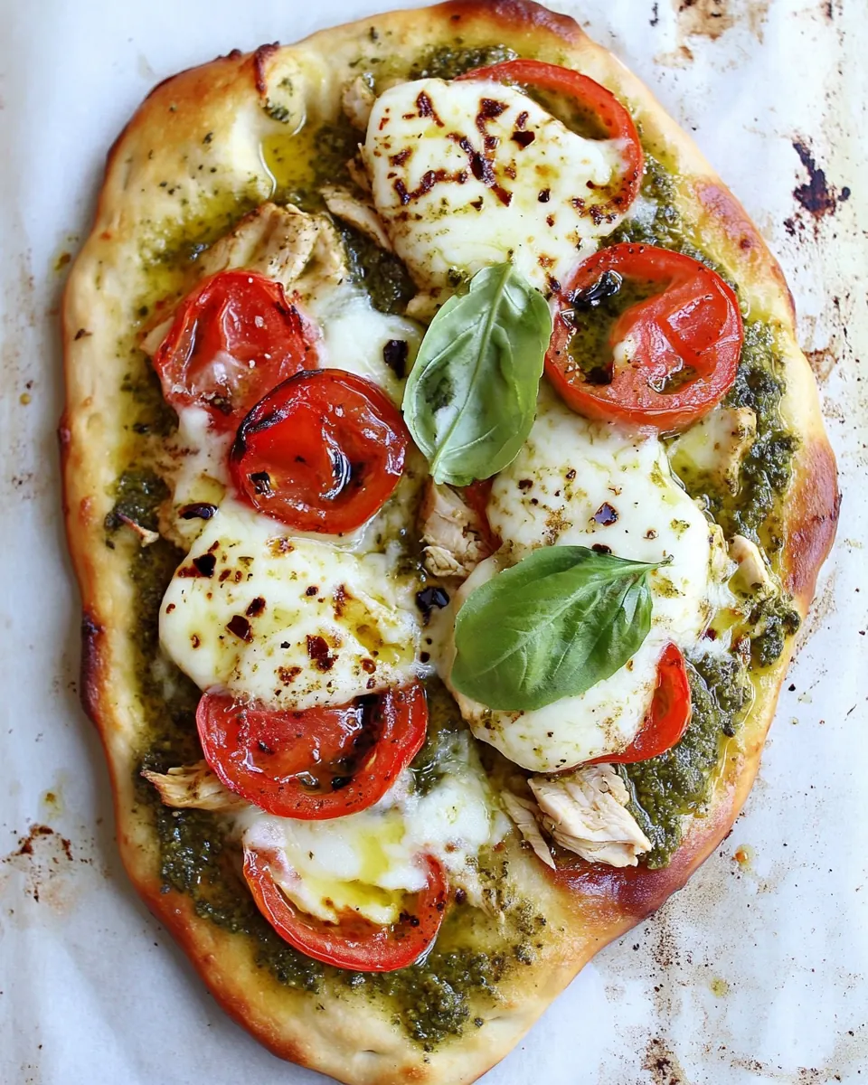 Pesto Chicken Caprese Flatbread