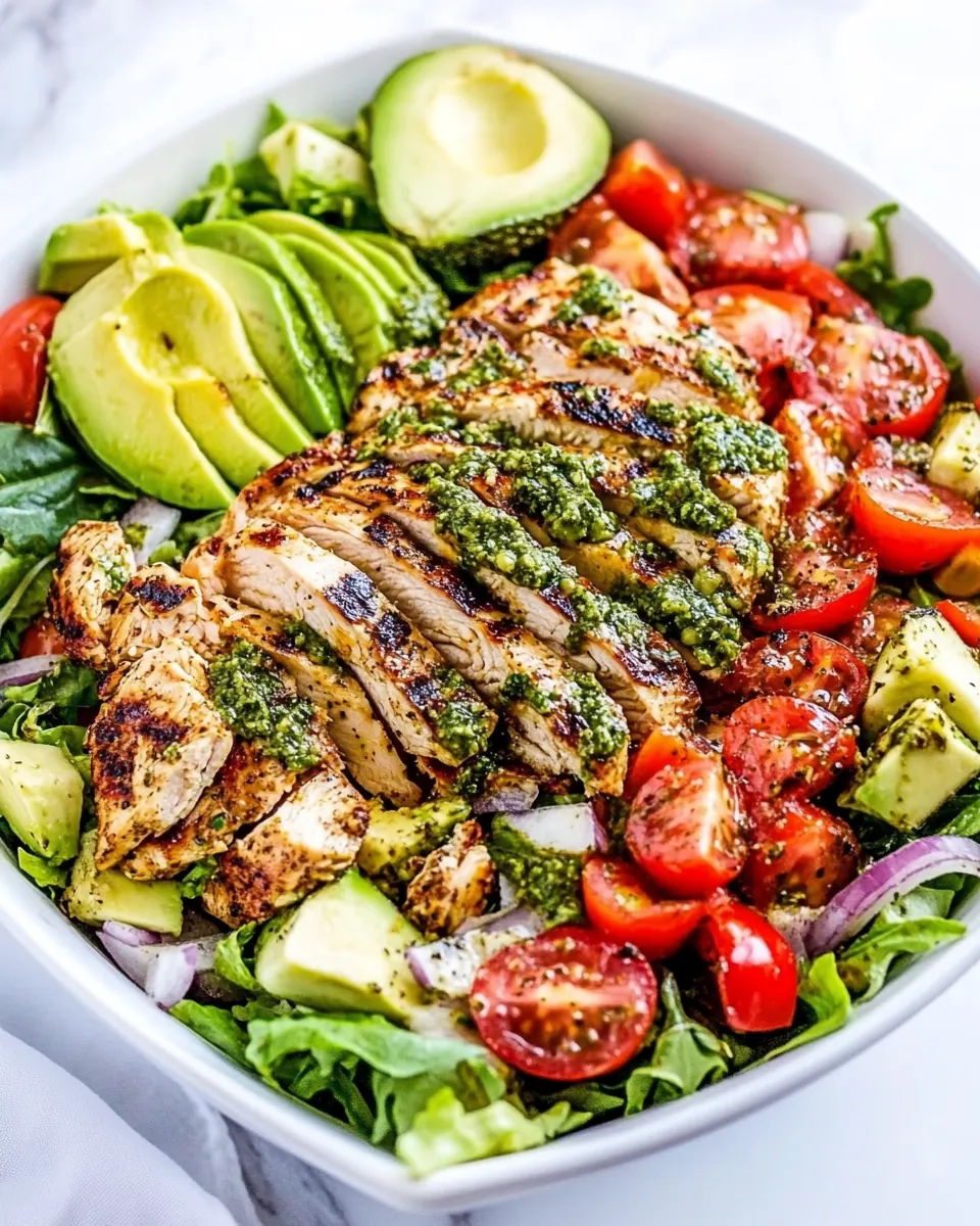Pesto Grilled Chicken Avocado Salad